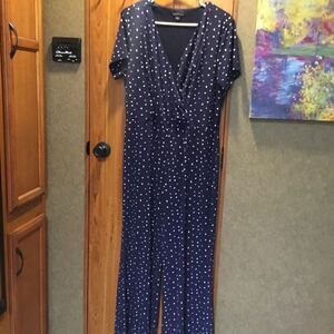 Nina Leonard Brand Blue Knit Jumpsuit Women’s Size L